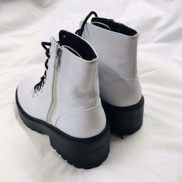 Skechers Y2K Combat Boots 7.5 Ankle Chunky Lug Sole Punk Grunge Emo White Black - Picture 4 of 7